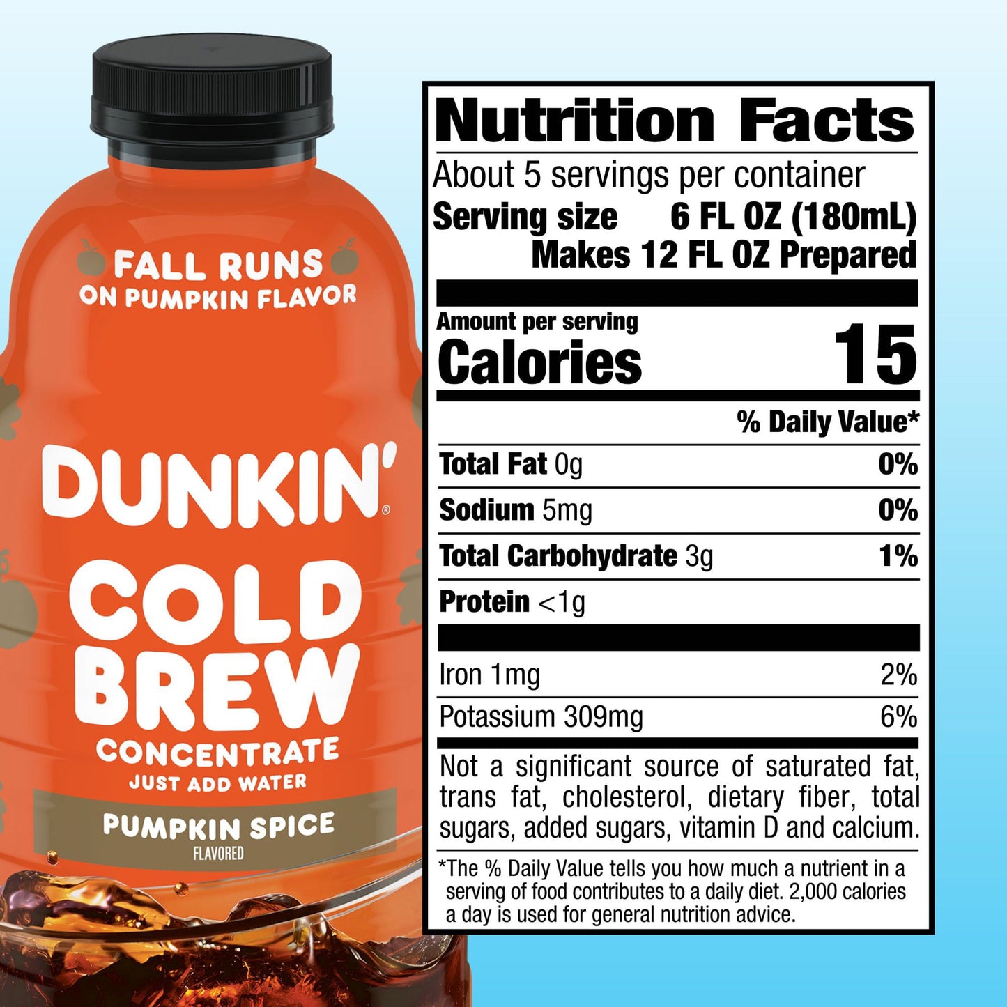 Dunkin Pumpkin Spice Flavored Cold Brew Coffee Concentrate, 31 Oz.