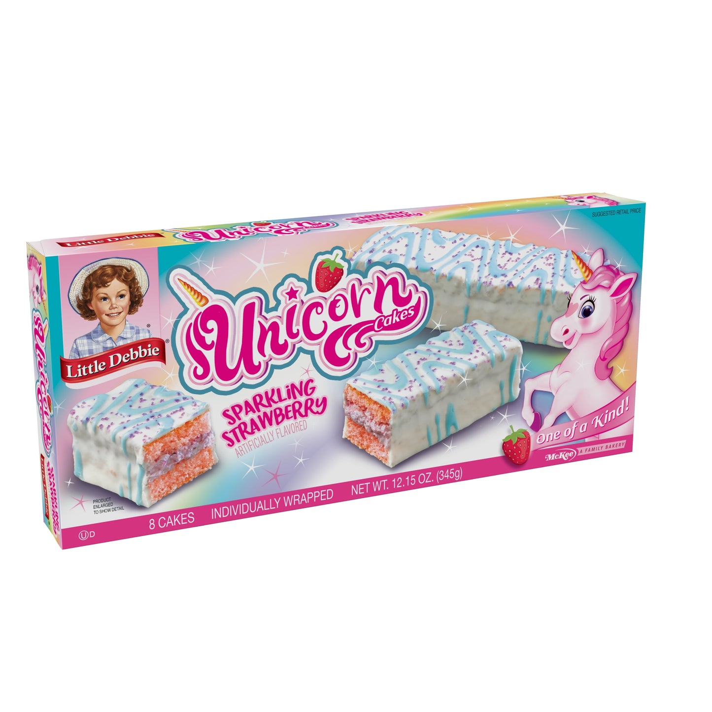 Little Debbie Strawberry Unicorn Cakes, 12.15 oz, 8 Count Per Box, 1 Box Total