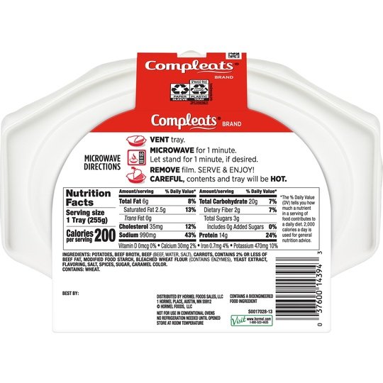 HORMEL COMPLEATS Beef Pot Roast, Shelf Stable 9 oz Plastic Tray