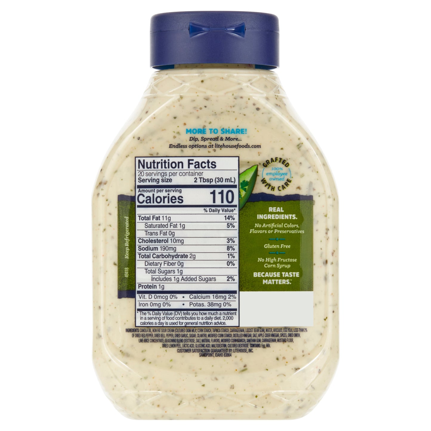 Litehouse Creamy Avocado Ranch Refrigerated Salad Dressing, 20 Fluid oz Bottle