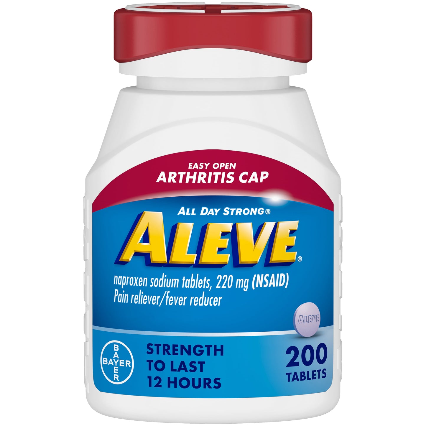 Aleve Tablets Easy Open Arthritis Cap Naproxen Sodium Pain Reliever, 200 Count