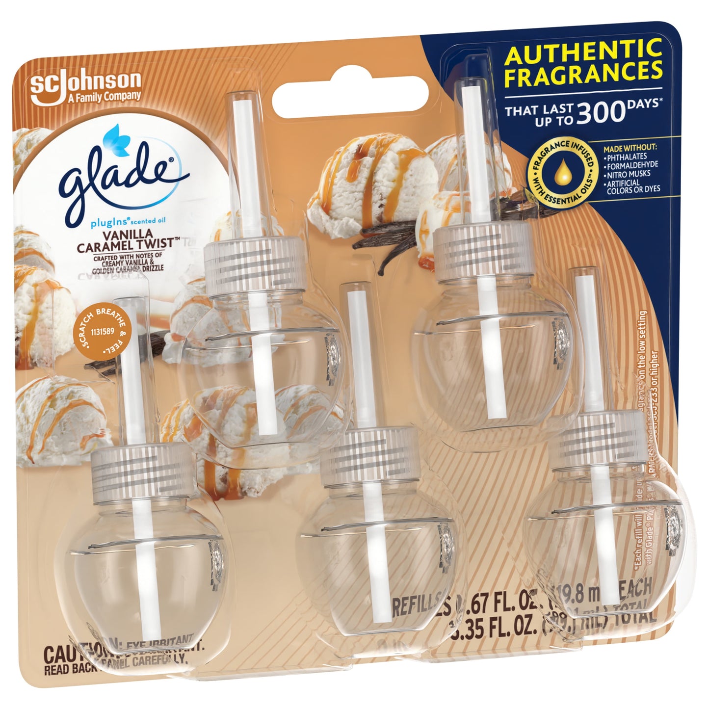 Glade PlugIns Scented Oil 5 Refills, Air Freshener, Vanilla Caramel Twist, 5 x 0.67 oz