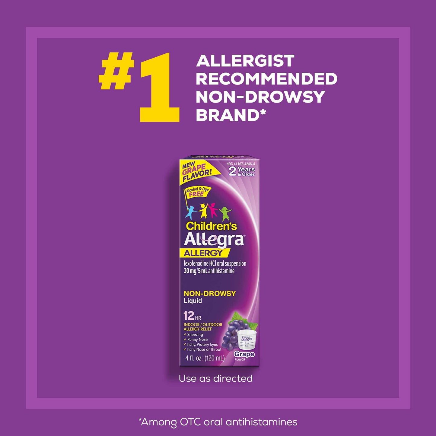 Allegra Children's 12 Hour Non-Drowsy Antihistamine Allergy Relief Medicine 30mg Grape Flavor Liquid 4oz