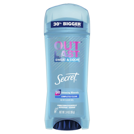 Secret Outlast Clear Gel Antiperspirant Deodorant for Women Completely Clean, 3.4 oz