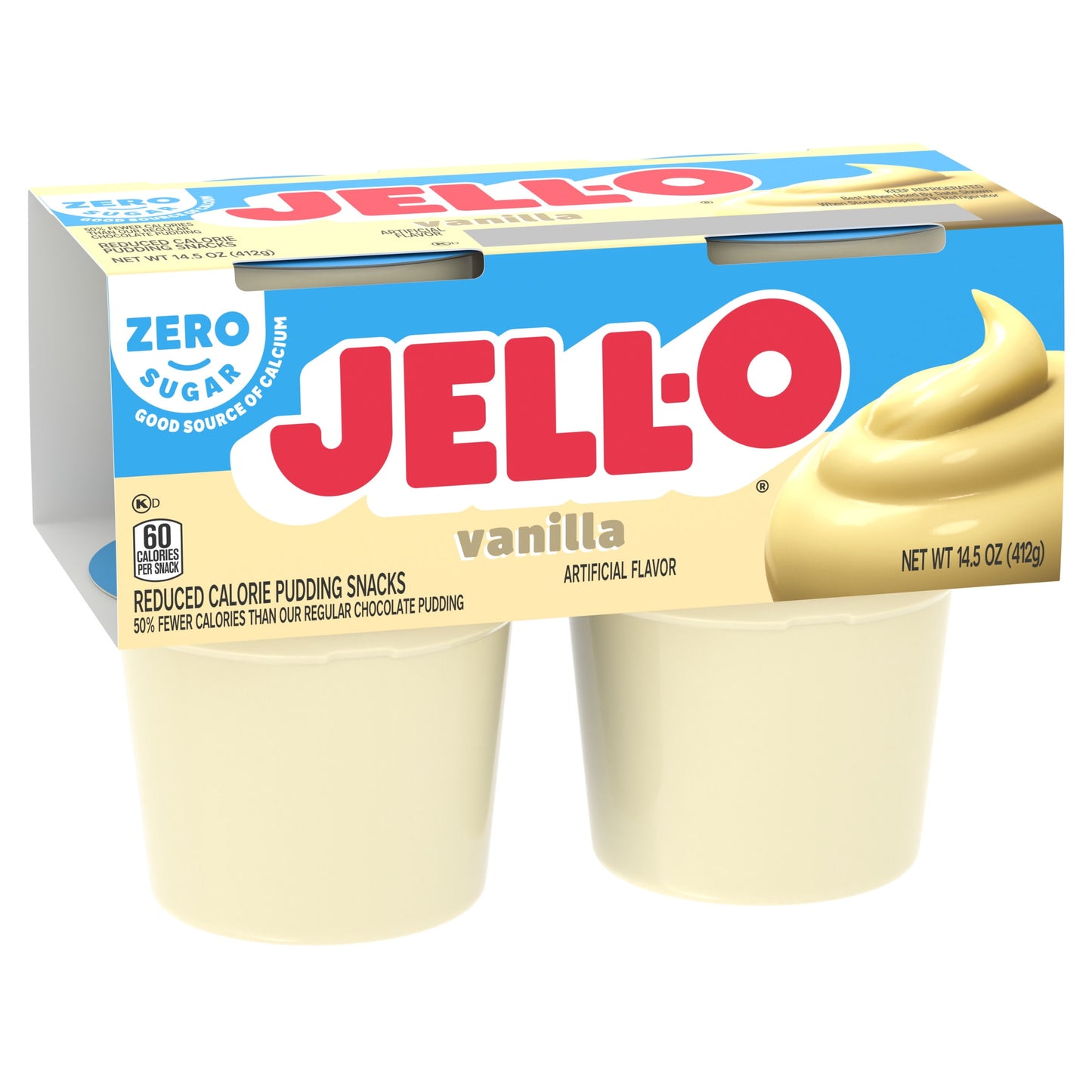 Jell-O Vanilla Sugar Free Pudding Cups Snack, 4 Ct Cups