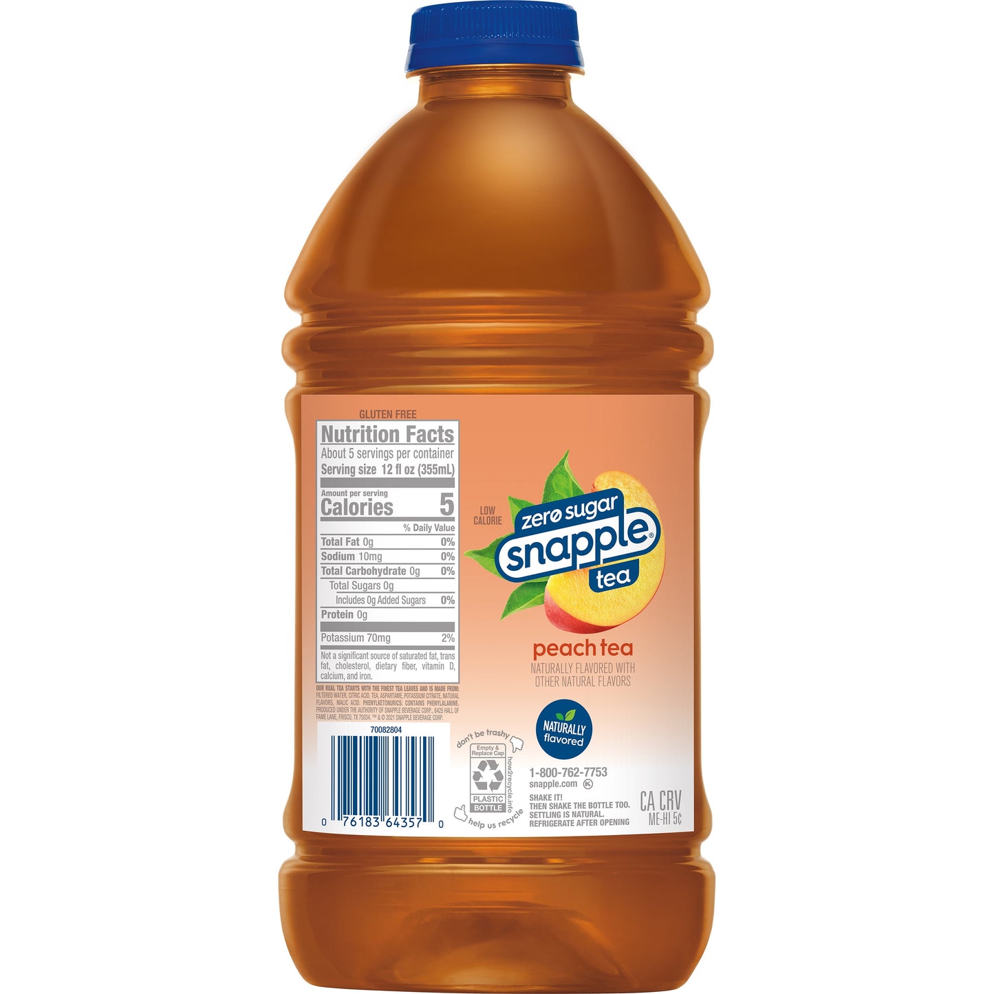 Snapple Zero Sugar Peach, Bottled Tea Drink, 64 fl oz