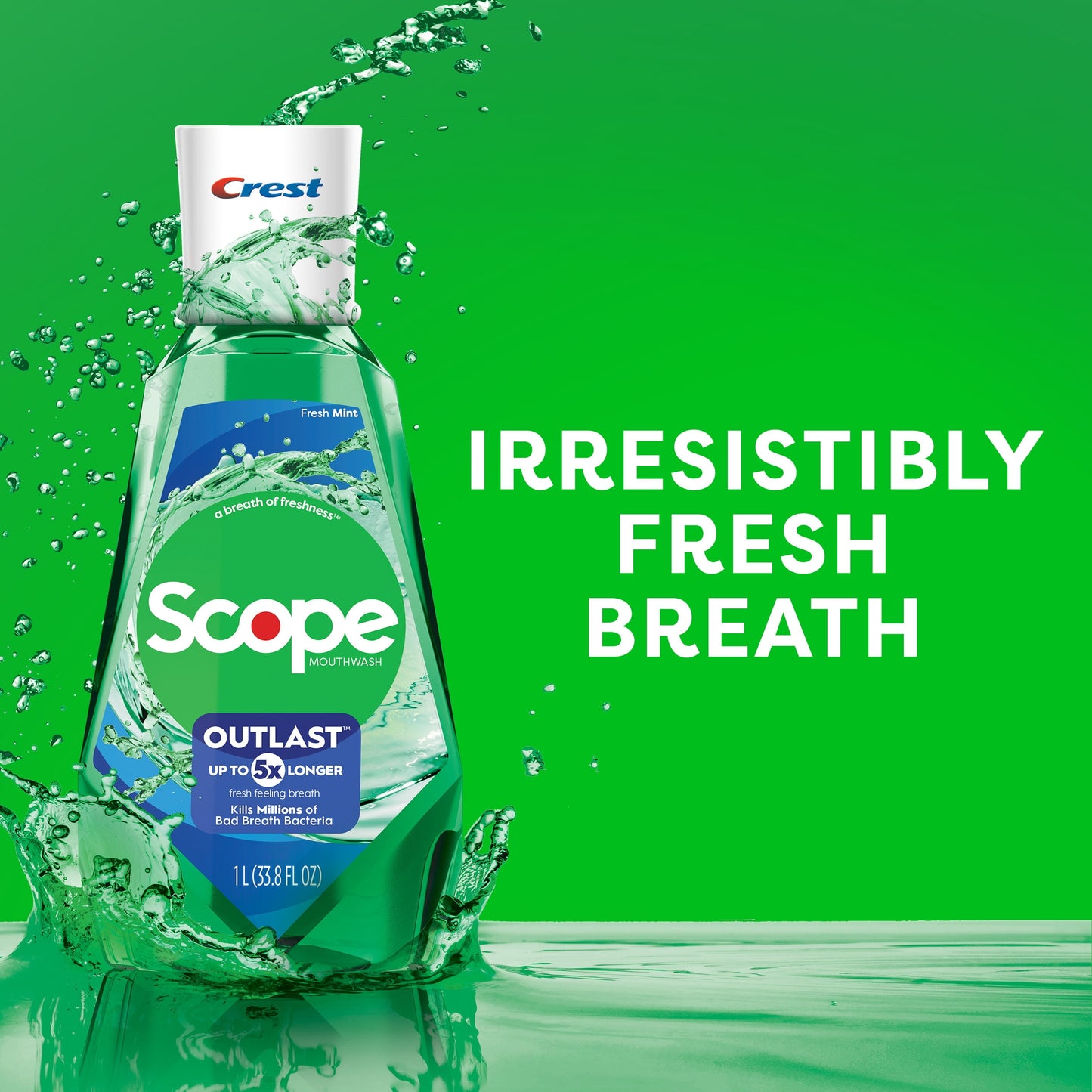 Crest Scope Outlast Mouthwash, Fresh Mint, 500mL