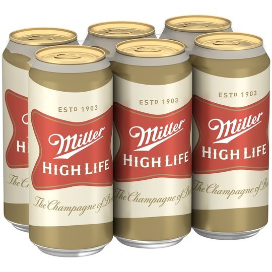 Miller High Life Lager Beer, 6 Pack, 16 fl oz Cans, 4.6% ABV