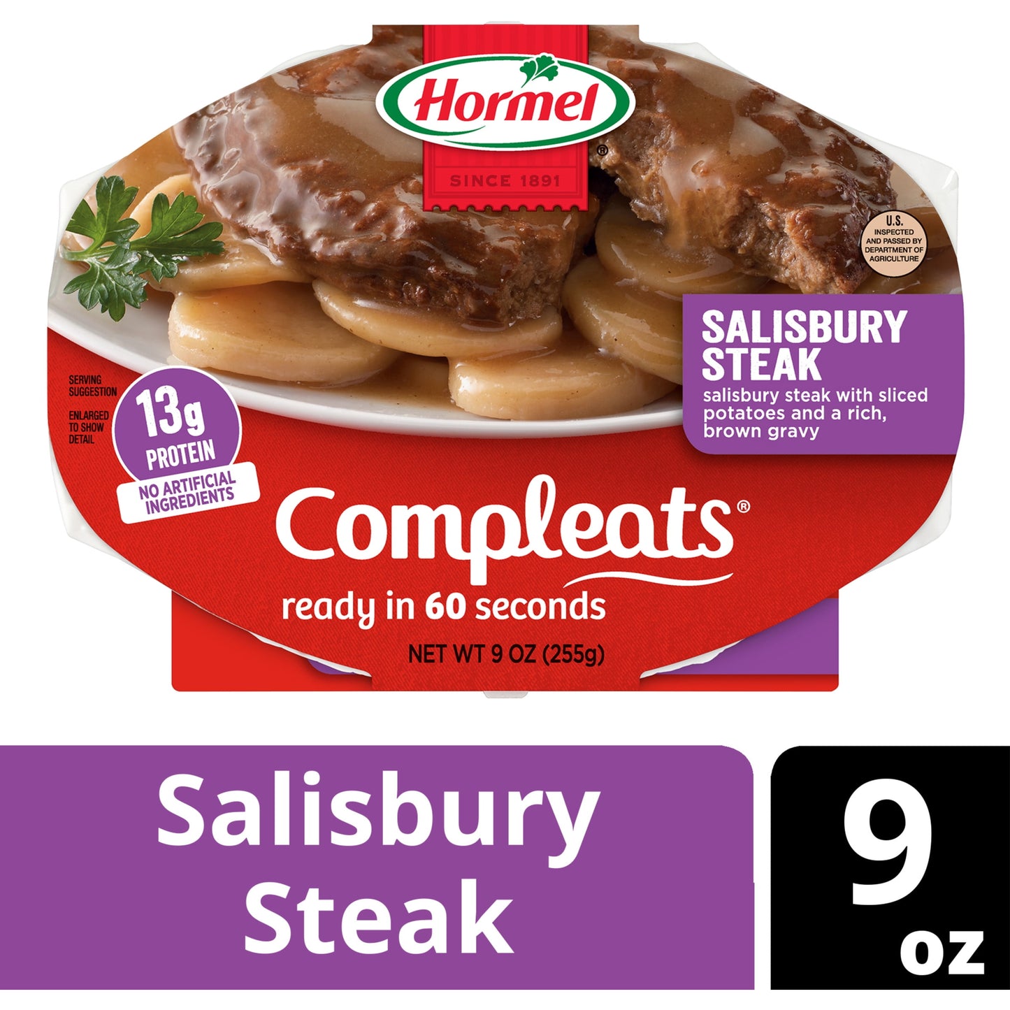 HORMEL COMPLEATS Salisbury Steak with Sliced Potatoes, Shelf Stable, 9 oz Plastic Tray