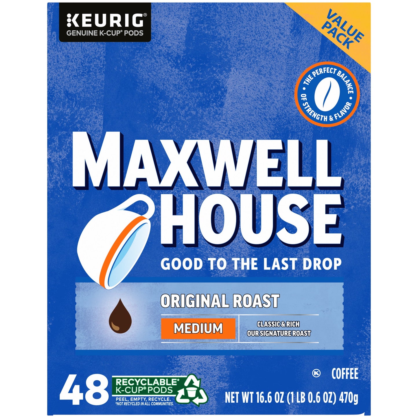 Maxwell House Original Roast Ground Coffee K-Cups, 48 ct Box