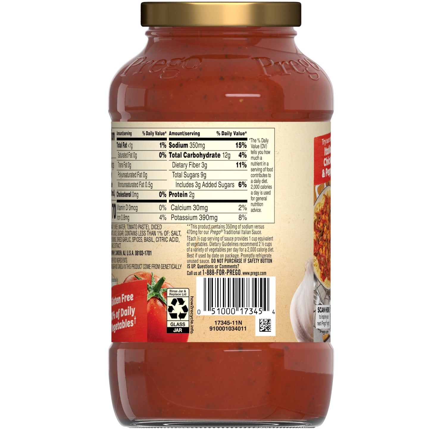 Prego Traditional Lower Sodium Spaghetti Sauce, 23.5 oz Jar