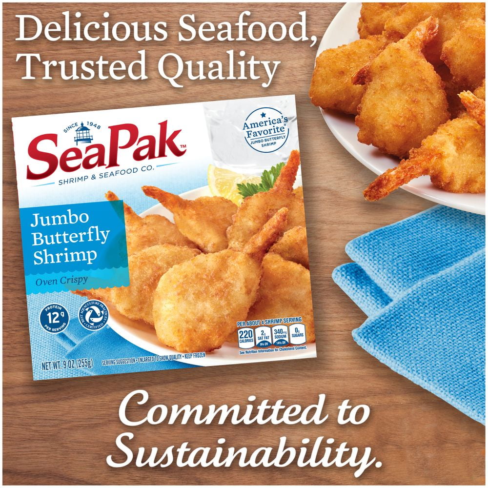 SeaPak Jumbo Butterfly Shrimp with Crispy Breading, Easy to Bake, Large, 9 oz (Frozen)