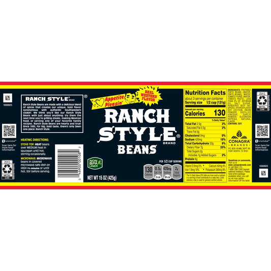 Ranch Style Canned Pinto Beans, Real Western Flavor, 15 oz.