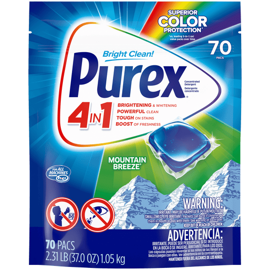Purex 4-in-1 Laundry Detergent Pacs, Mountain Breeze, 70 Pacs
