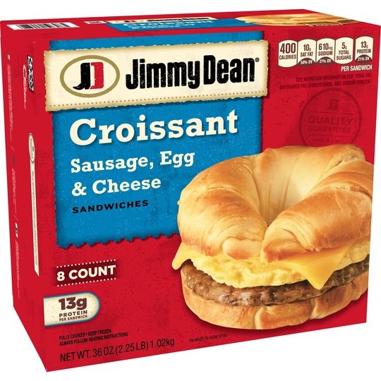 Jimmy Dean Sausage Egg & Cheese Croissant Sandwich, 36 oz, 8 Count (Frozen)