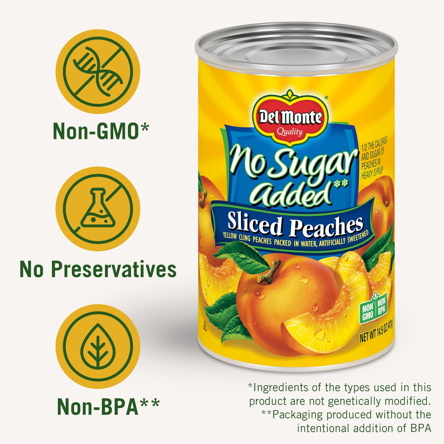 Del Monte No Sugar Added Sliced Peaches, Canned Fruit, 14.5 oz Can