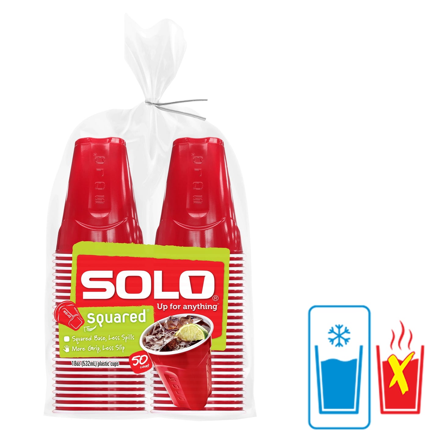 Solo Disposable Plastic Cups, Red, 18oz, 50 Count