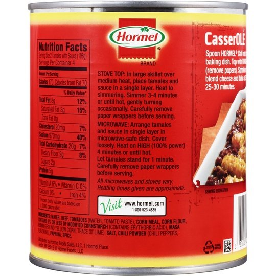 HORMEL Beef Tamales in Chili Sauce, Shelf Stable, 28 oz Steel Can