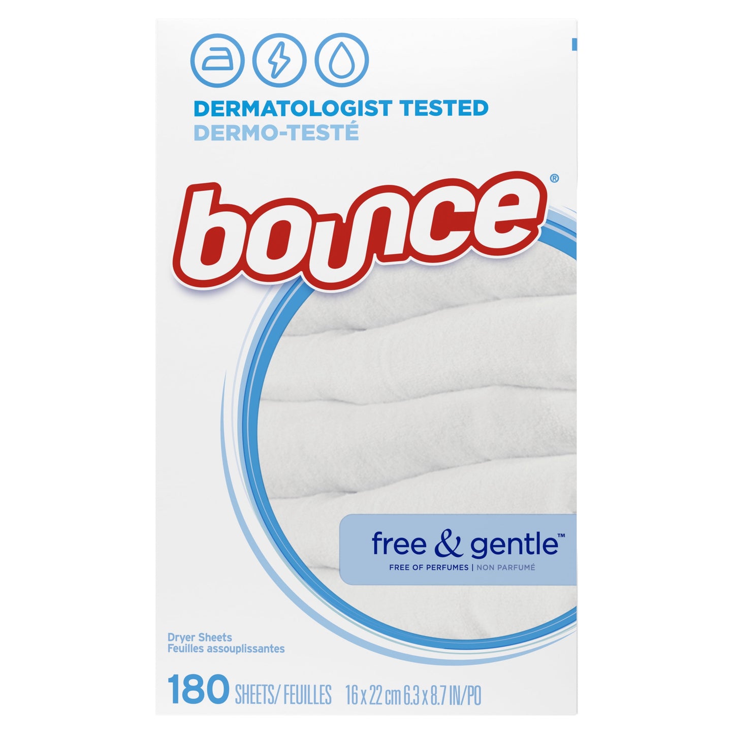 Bounce Free & Gentle Dryer Sheets, 180 Ct, Unscented