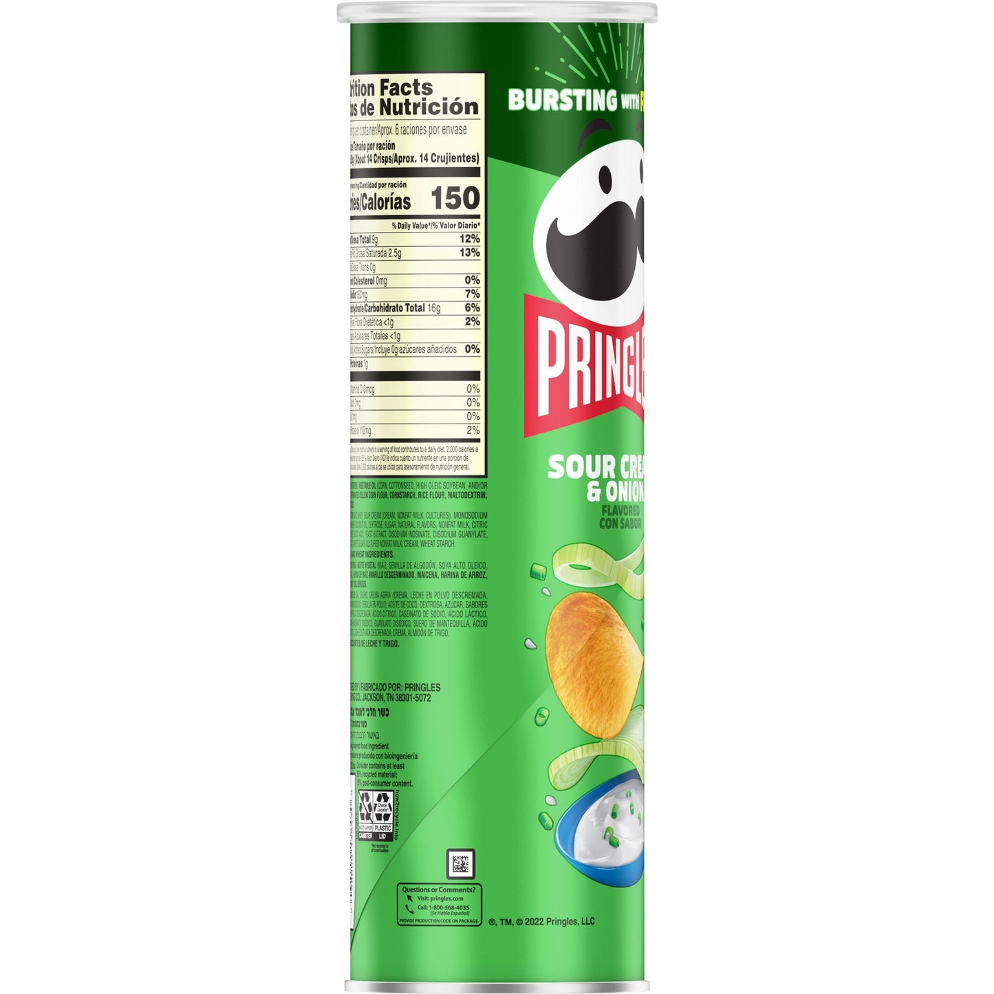 Pringles Sour Cream and Onion Potato Crisps Chips, 5.5 oz