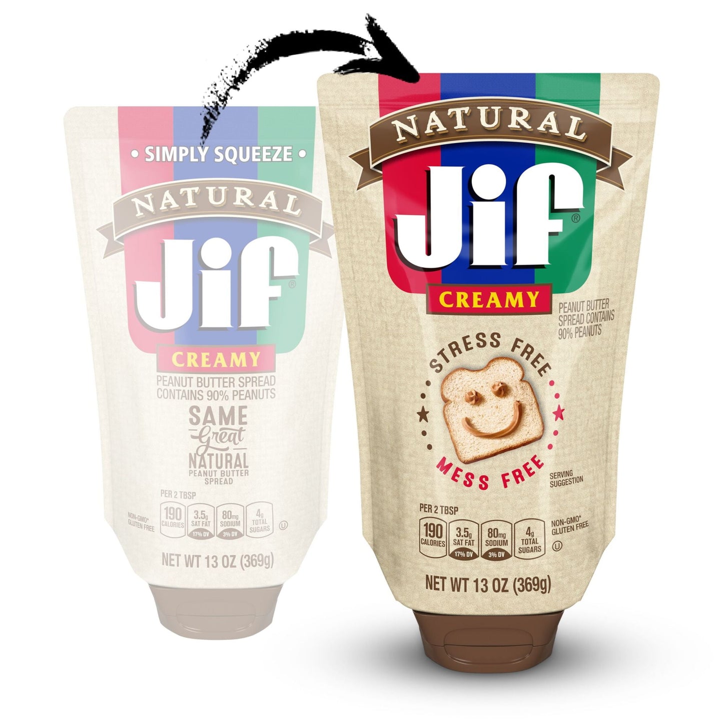 Jif Natural Squeeze Creamy Peanut Butter Spread, 13 oz.  Smooth, Creamy Texture, Portable Peanut Butter Spread Pouch