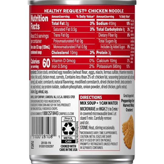 Campbell’s Condensed Healthy Request Chicken Noodle Soup, 10.75 Ounce Can