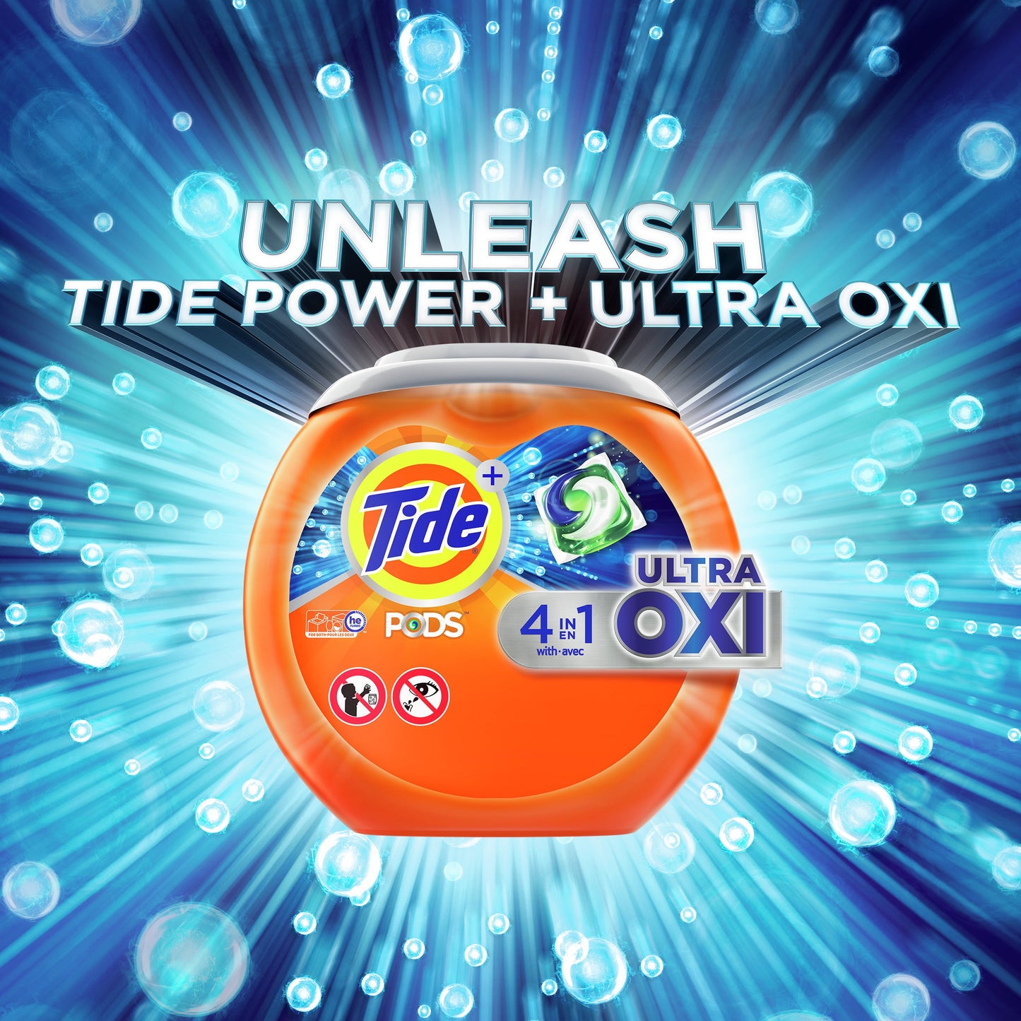 Tide PODS Liquid Laundry Detergent Pacs, 4-n-1 Ultra Oxi, HE Compatible, 43 Count