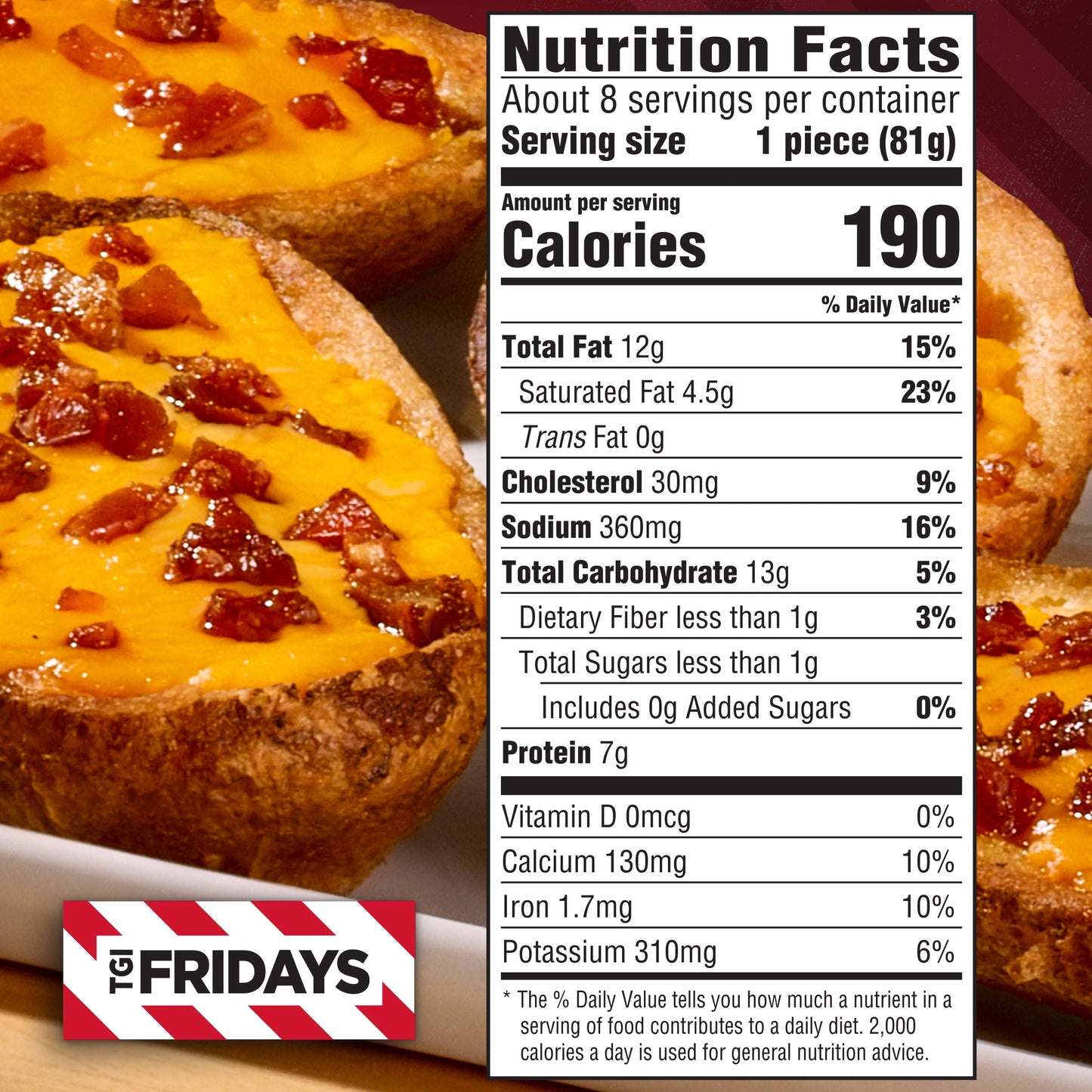 TGI Fridays Loaded Cheddar & Bacon Potato Skins Value Size Frozen Snacks & Appetizers, 22.3 oz Box Giant