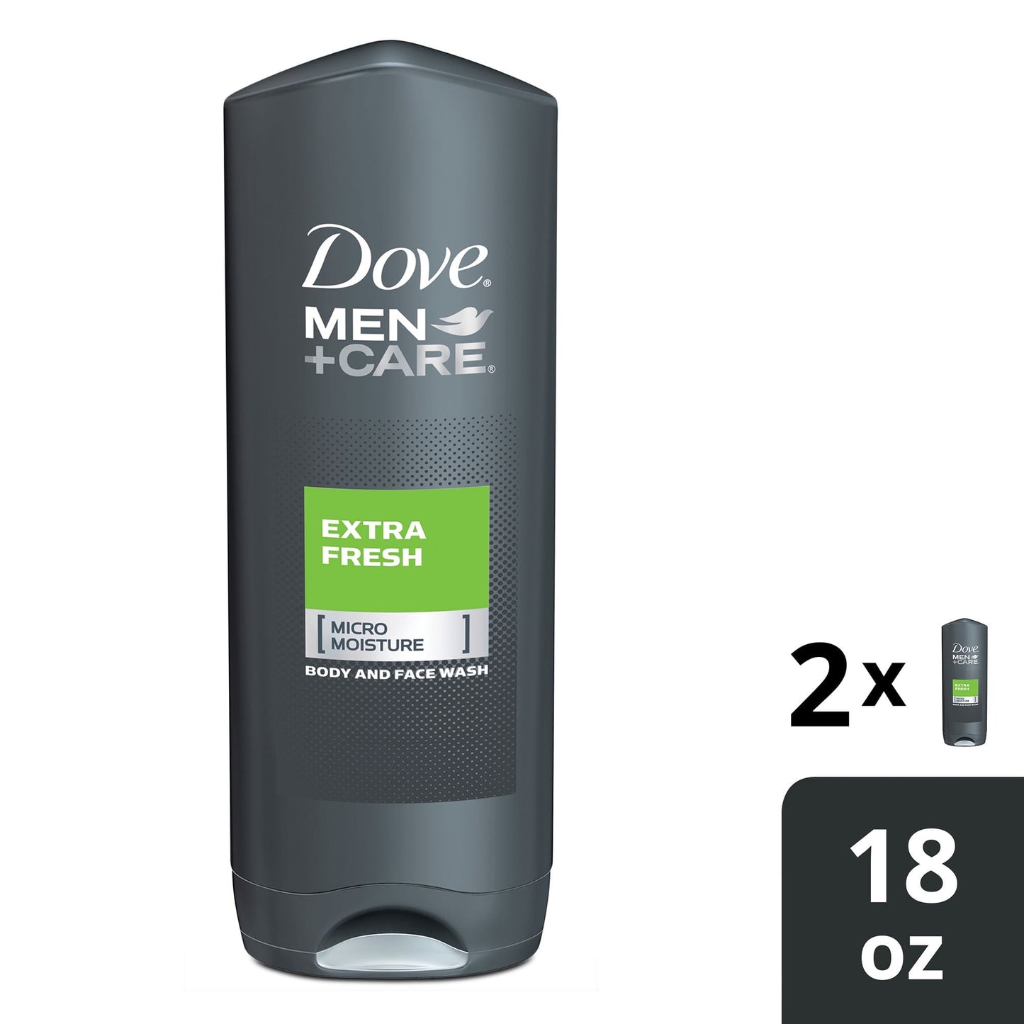 Dove Men+Care Extra Fresh Refreshing Hydrating Face and Body Wash Twin Pack, 18 fl oz