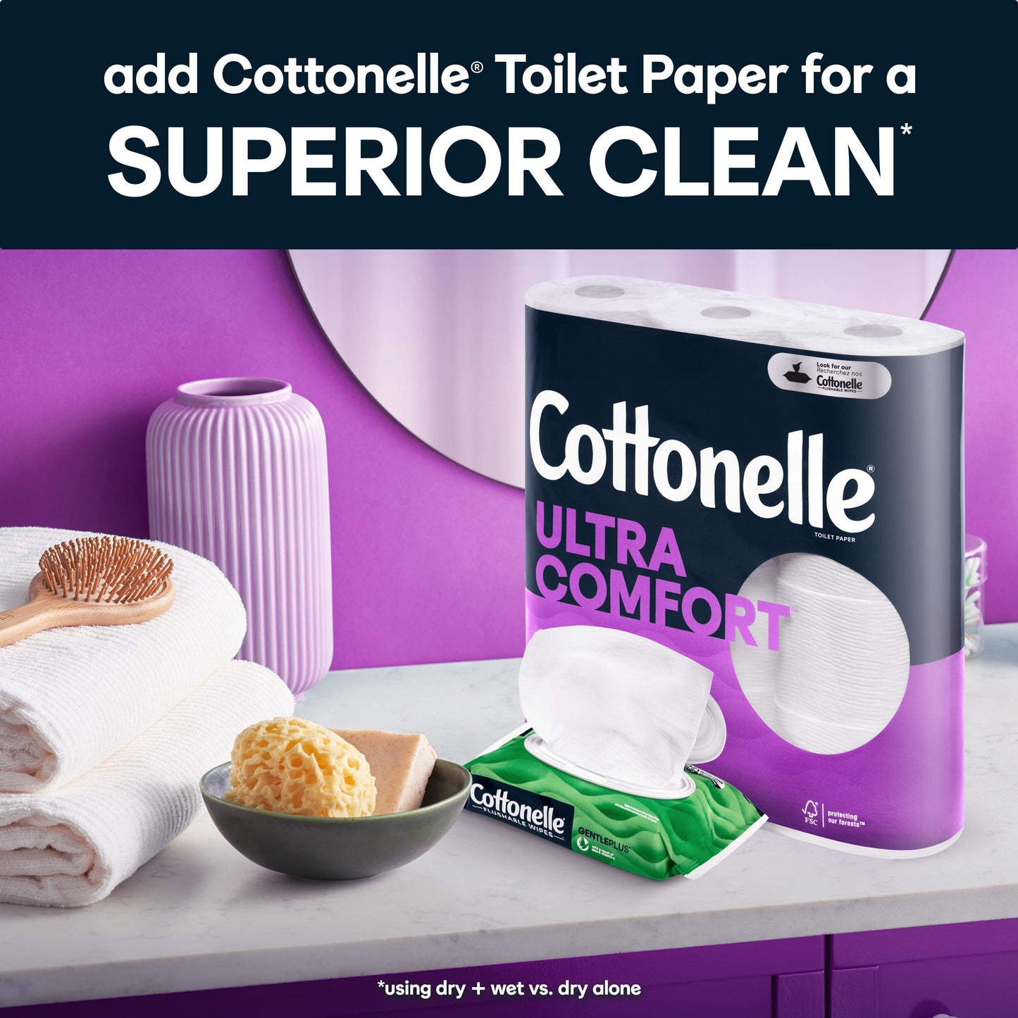 Cottonelle Gentle Plus Flushable Wipes, 2 Flip-Top Packs, 42 Wipes Per Pack (84 Total)