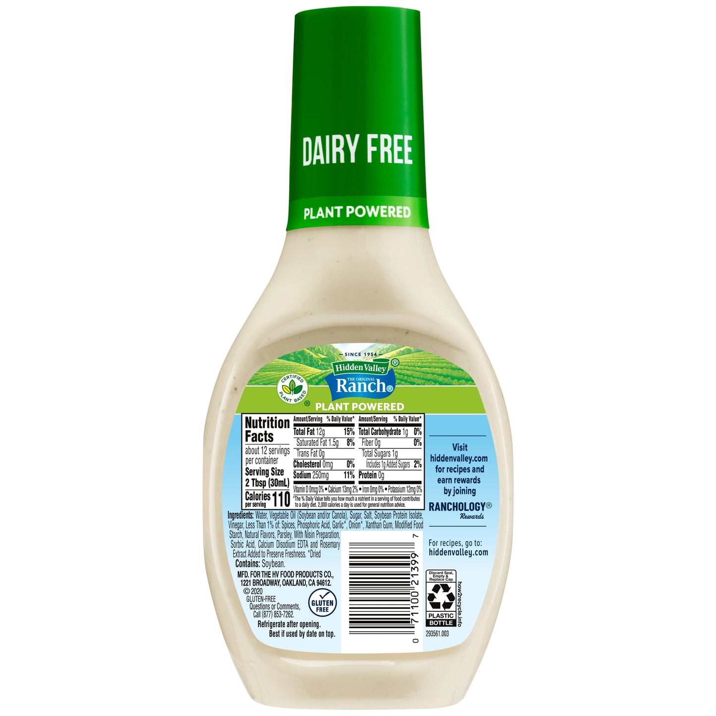 Hidden Valley Vegan Gluten Free Original Plant Powered Ranch Salad Dressing and Topping, 12 fl oz