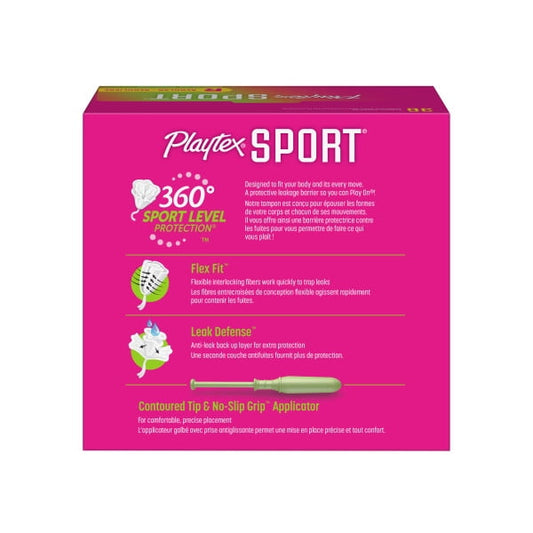 Playtex Sport Regular Plastic Applicator Unscented Tampons, 36 Ct, 360 Degree Sport Level Period Protection, Traps Leaks, No-Slip Grip Applicator, Moves With You