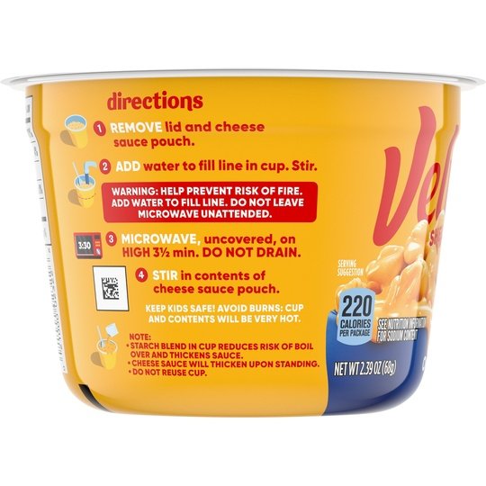 Velveeta Shells and Cheese Macaroni and Cheese Cups Easy Microwavable Dinner, 2.39 oz Cup