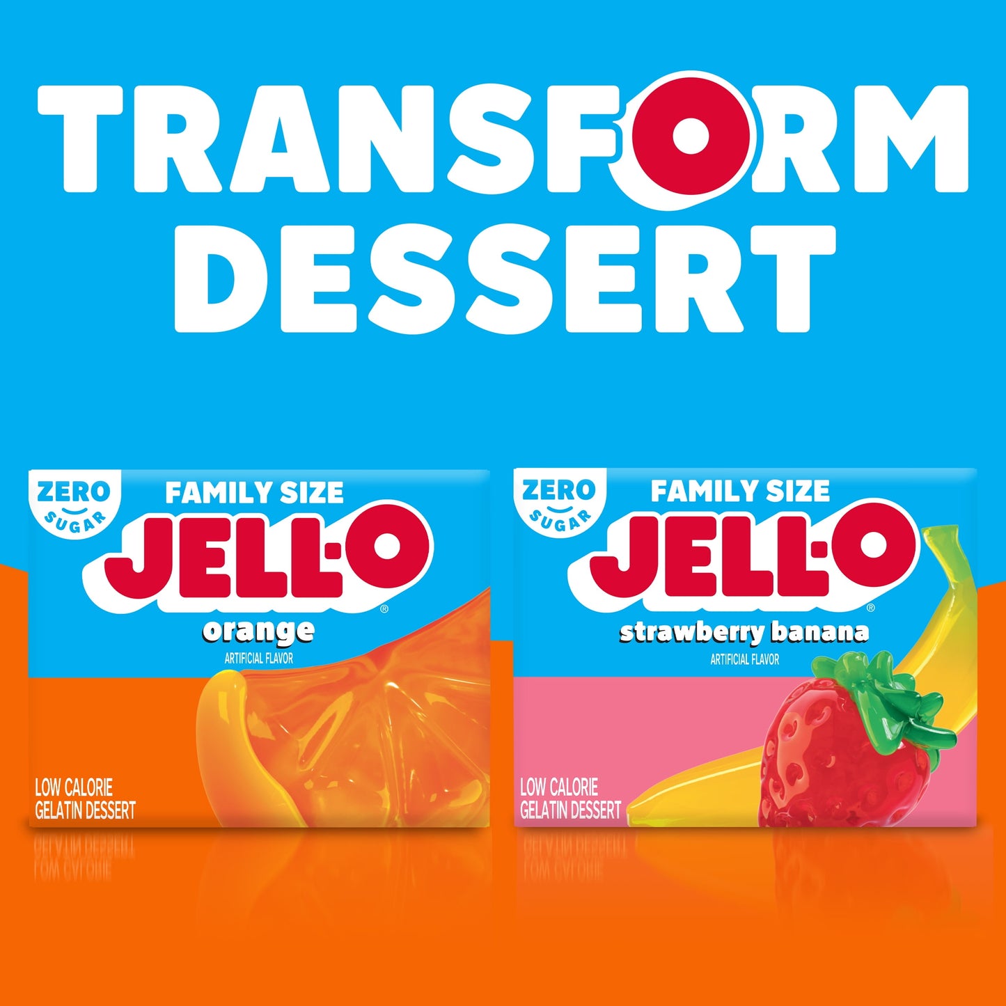 Jell-O Orange Artificially Flavored Zero Sugar Low Calorie Gelatin Dessert Mix, Family Size, 0.6 oz Box