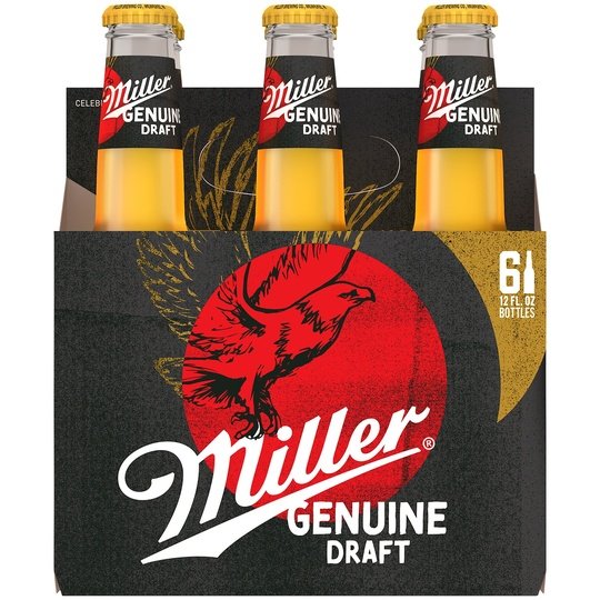 Miller Genuine Draft Lager Beer, 6 Pack, 12 fl oz Bottles, 4.7% ABV