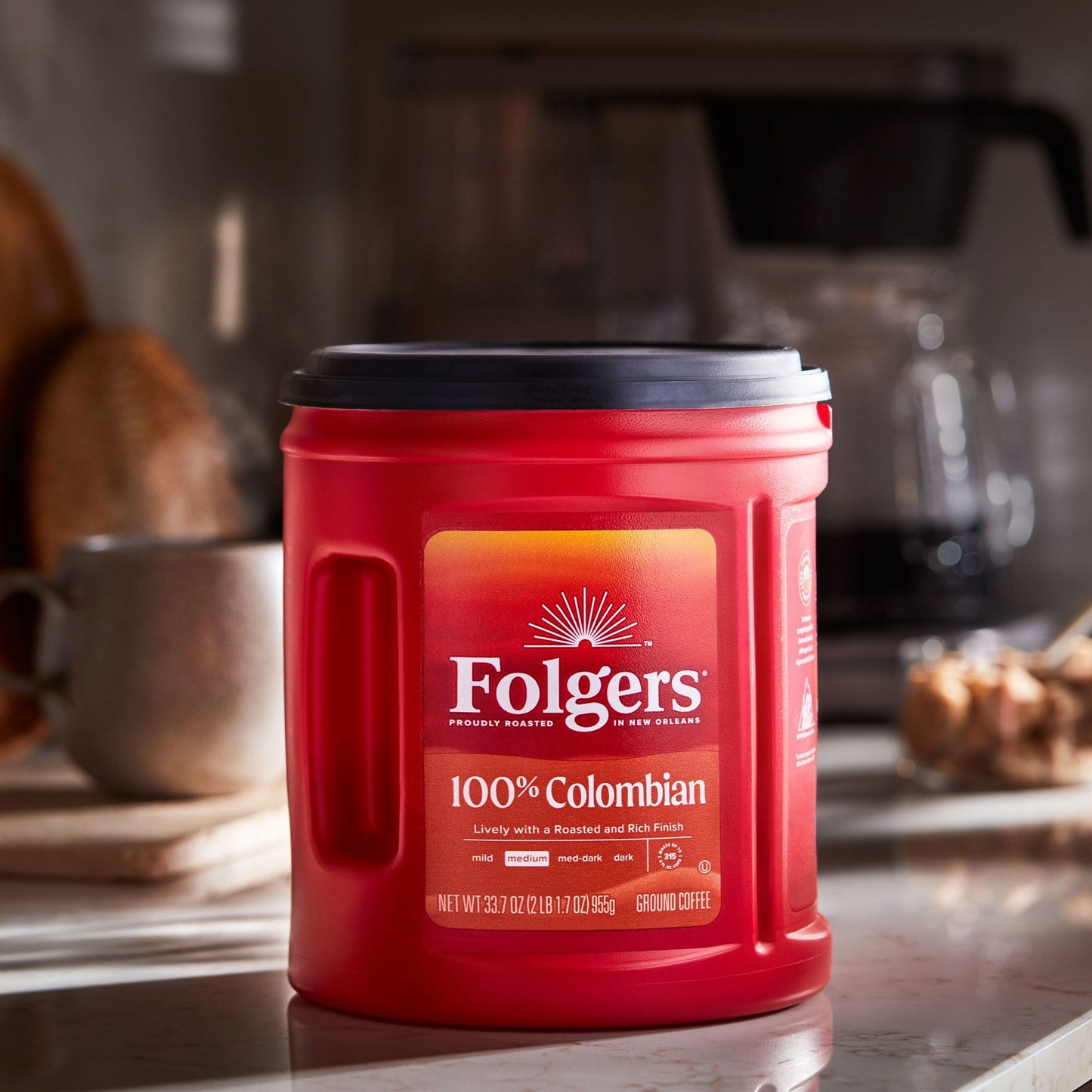Folgers Colombian Coffee, Medium Roast Ground Coffee, 33.7 Ounce Canister