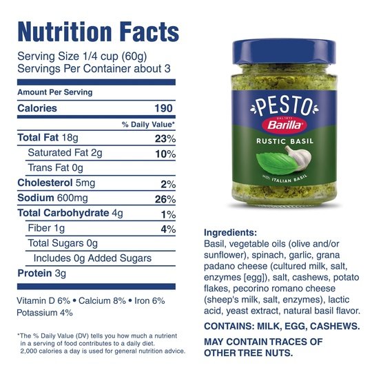 Barilla Rustic Basil Pesto Sauce, 6.5 oz