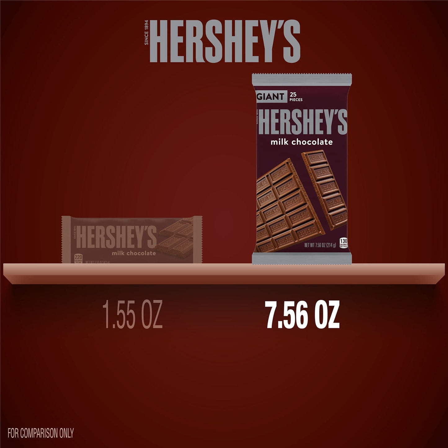 Hershey's Milk Chocolate Giant Candy, Bar 7.56 oz, 25 Pieces