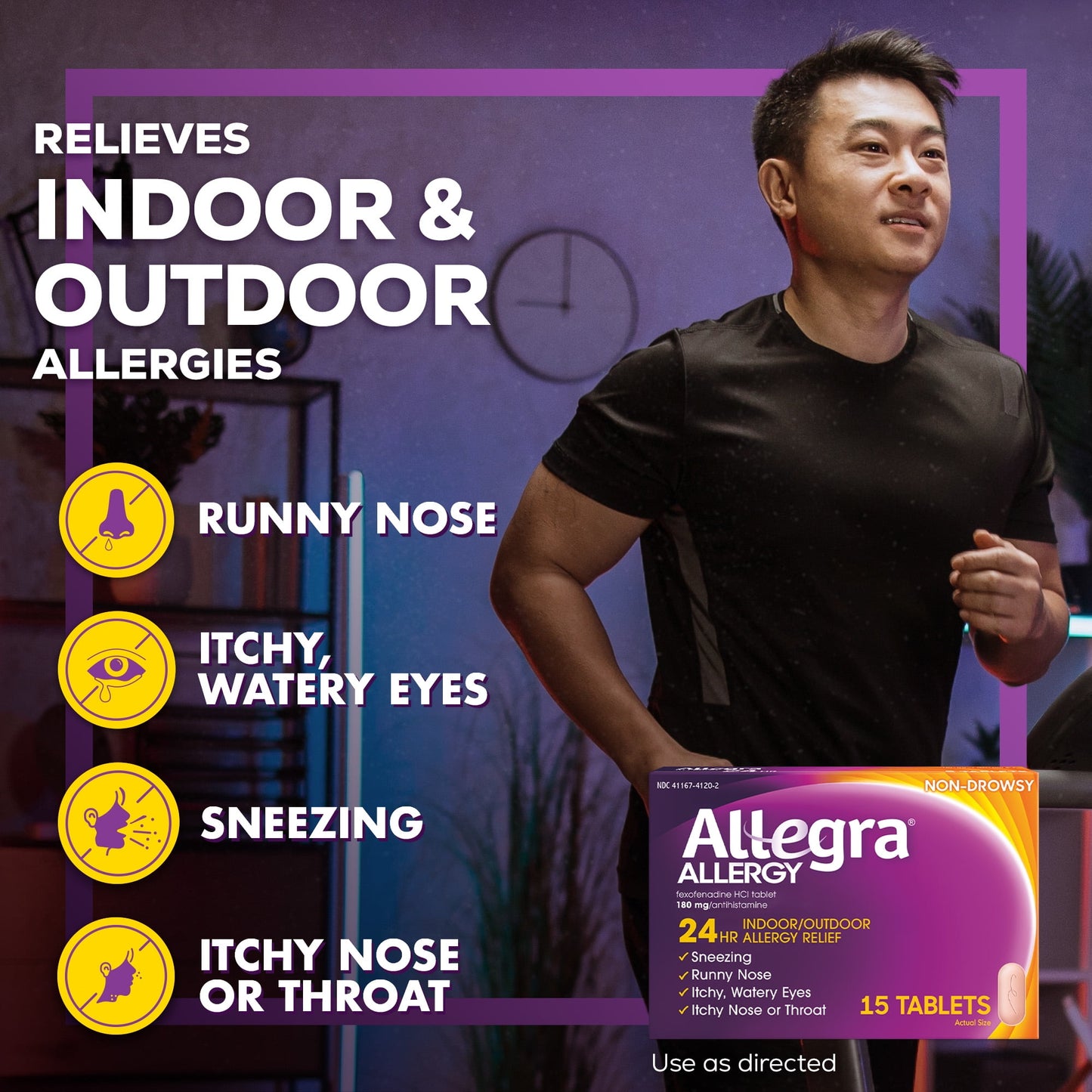 Allegra Adult 24 Hour Non-Drowsy Antihistamine Allergy Relief Medicine 180mg Tablets 15ct