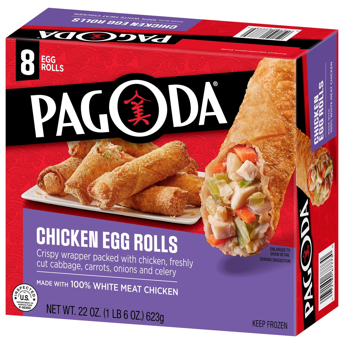 Pagoda 100% Crispy White Meat Chicken Egg Rolls, Frozen, 8 Ct. 22 oz