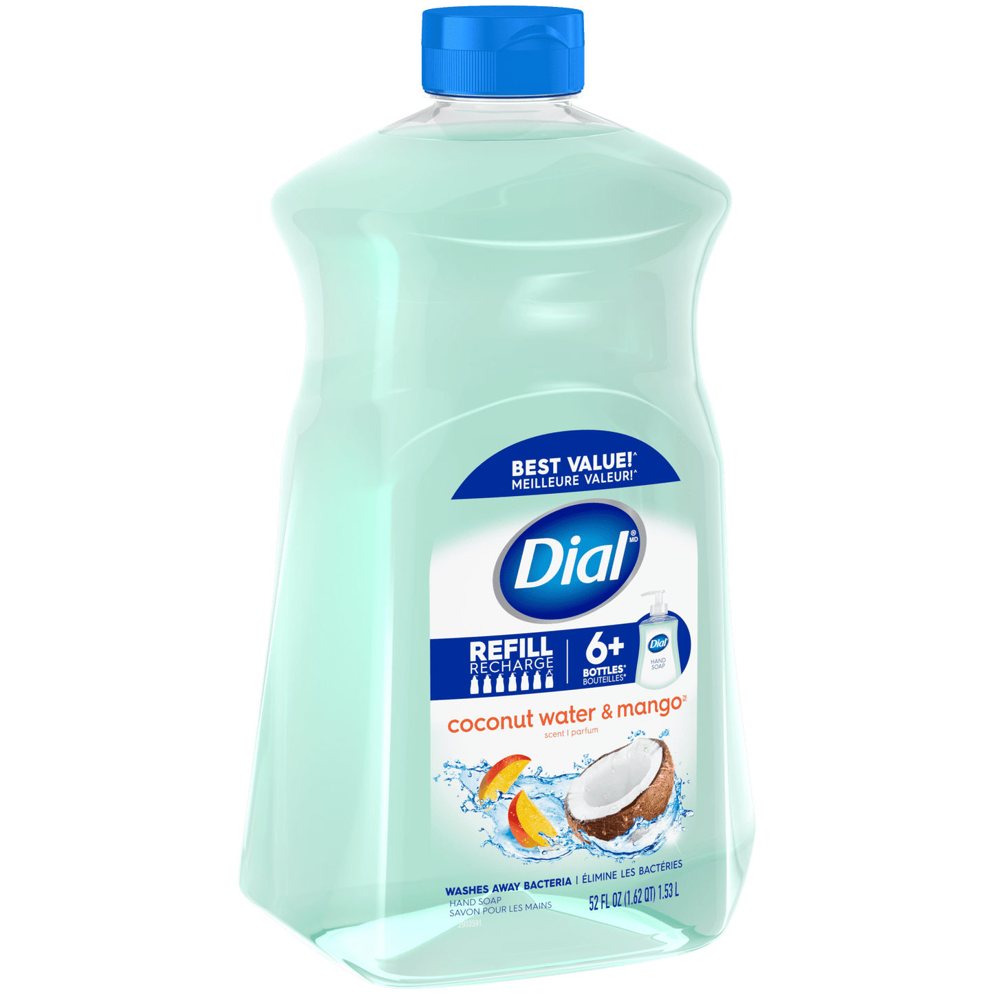 Dial Liquid Hand Soap Refill, Coconut Water & Mango, 52 fl oz