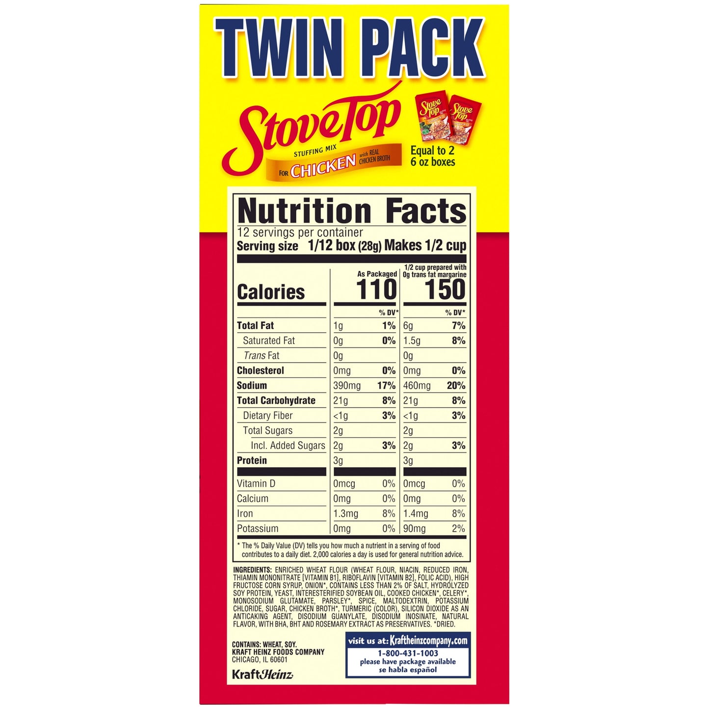 Stove Top Chicken Stuffing Mix Side Dish Twin Pack, 2 ct Pack, 6 oz Boxes