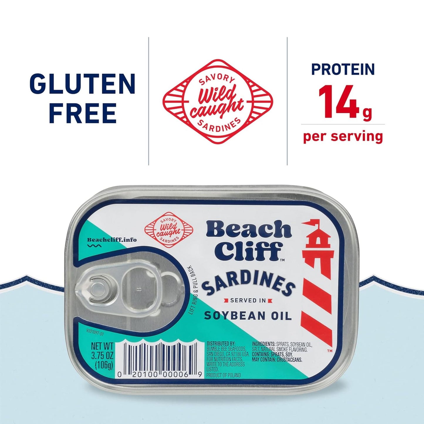 (Pack of 3) Beach Cliff Sardines in Soybean Oil, 3-3.75 oz Cans, Shelf Stable Canned Wild Caught Sardine, High in Protein