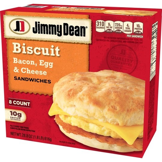 Jimmy Dean Bacon Egg & Cheese Biscuit Sandwich, 28.8 oz, 8 Count (Frozen)