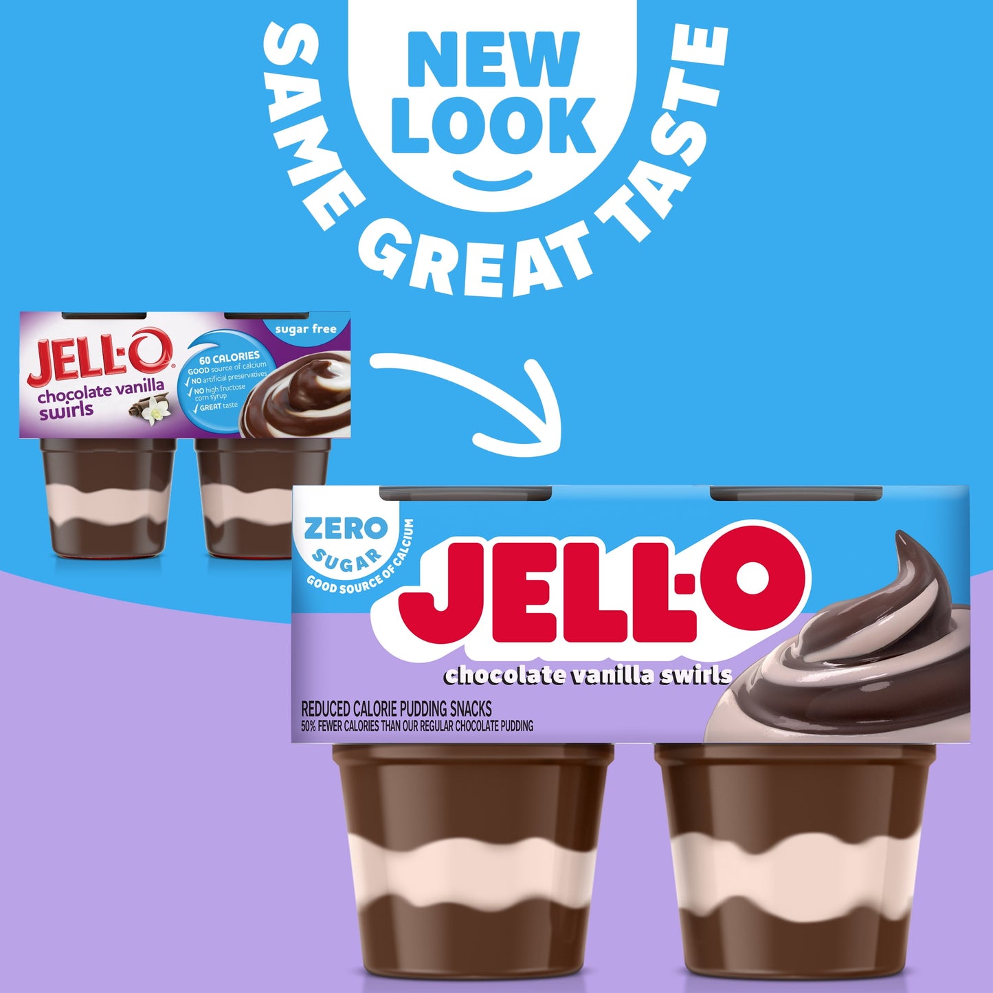 Jell-O Chocolate Vanilla Swirls Sugar Free Pudding Cups Snack, 4 Ct Cups