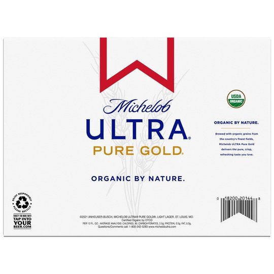 Michelob ULTRA Pure Gold Organic Light Lager, 12 Pack Beer, 12 fl oz Cans, 3.8% ABV, Domestic