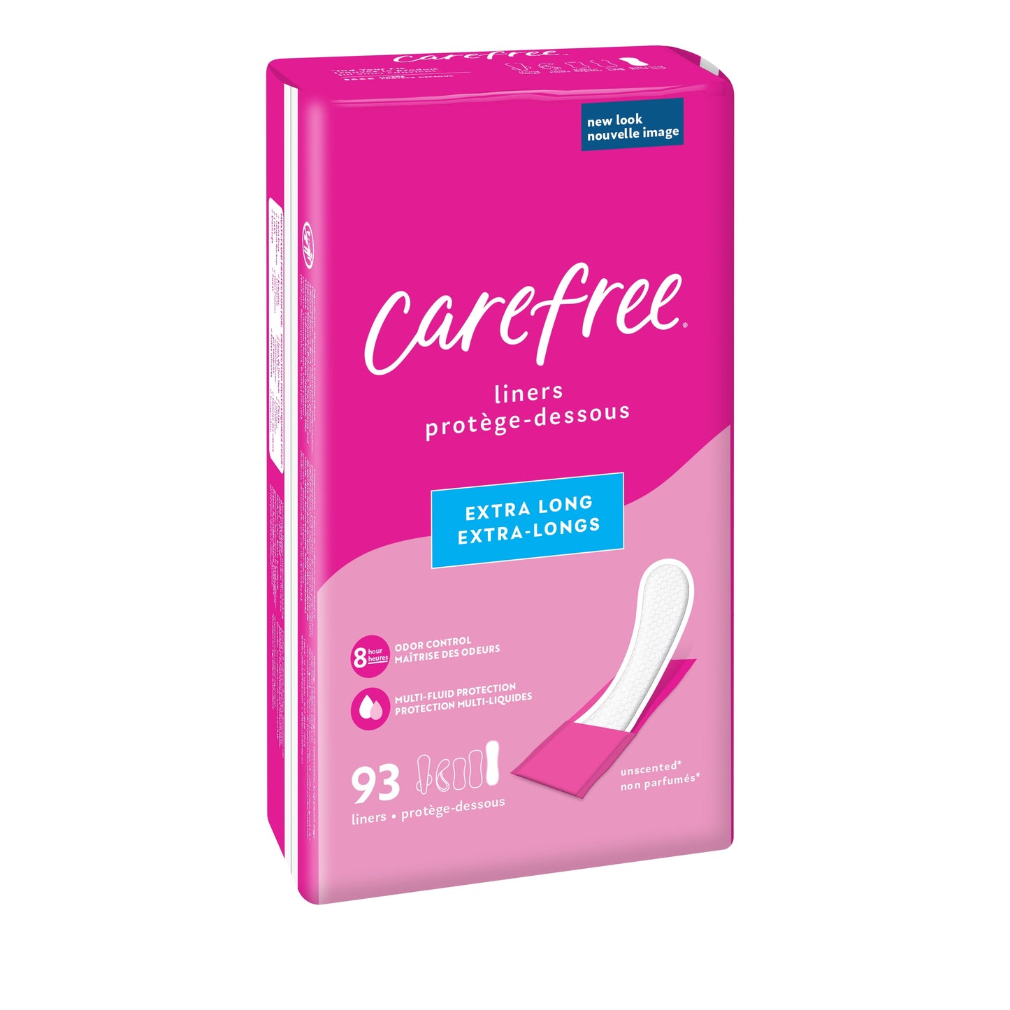 CAREFREE® Panty Liners, Extra Long, Unscented, 8 Hour Odor Control, 93ct