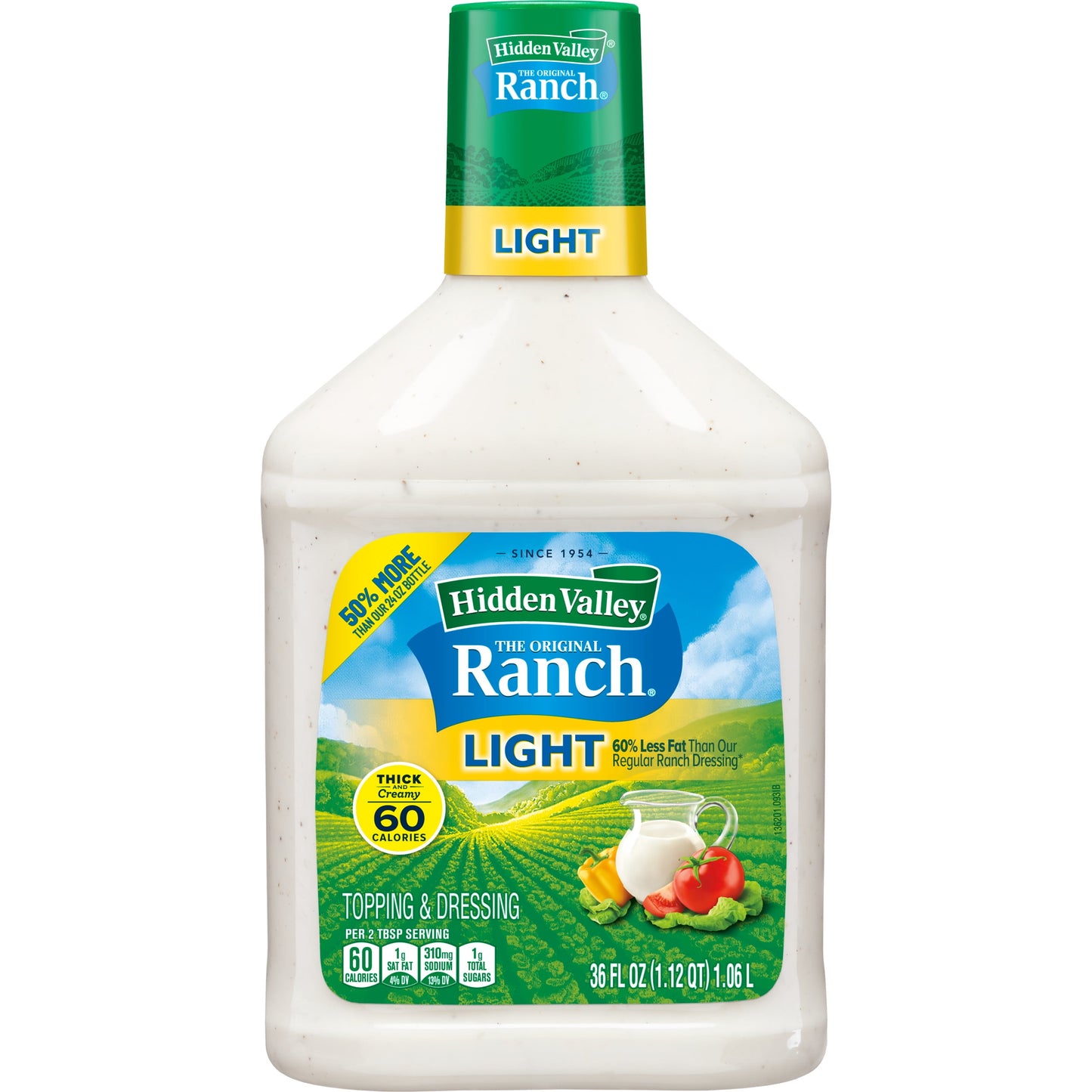 Hidden Valley Gluten Free Keto-Friendly Original Ranch Light Salad Dressing and Topping, 36 fl oz