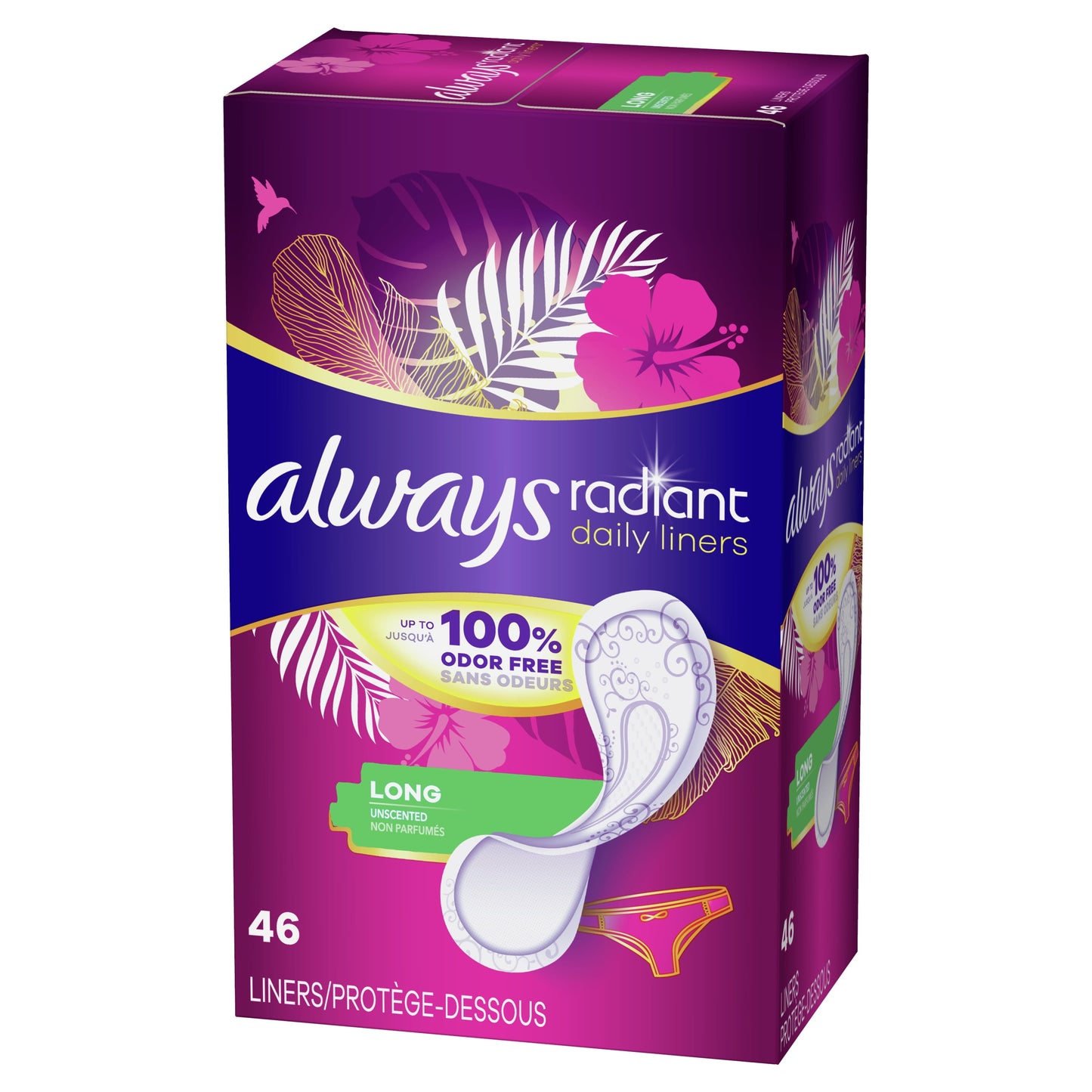 Always Radiant Daily Liners Light Absorbency, Long Length, 46CT