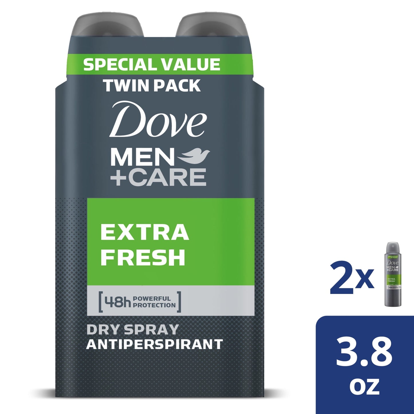 Dove Men+Care Antiperspirant Deodorant Dry Spray Twin Pack, Citrus, 3.8 oz